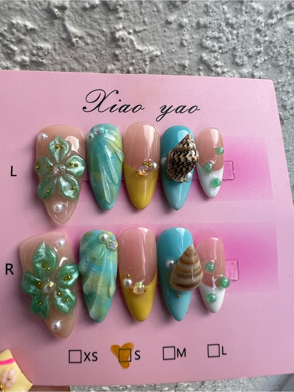 Handmade Tropical Beach Shell Press On Nails Size Small Set of 10